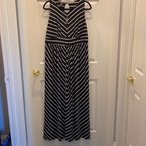 INC International Concepts Navy and White Chevron Maxi Dress